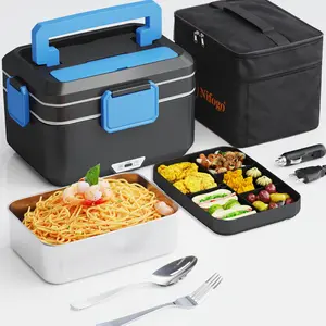 Nifogo Compact Electric Lunch Box 1.5L/1.8L/2.5L/3.5L 110V/12V/24V Leak-Proof Portable Food Warmer with Detachable Divided Design & Tableware for Car Home Travel