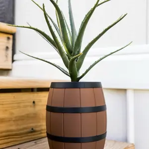 3D Printed Self Watering Barrel Planter - Large (7in Tall, 4.5in Wide) & Medium (5in Tall, 3.5in Wide) - Easy Care for Indoor Plants