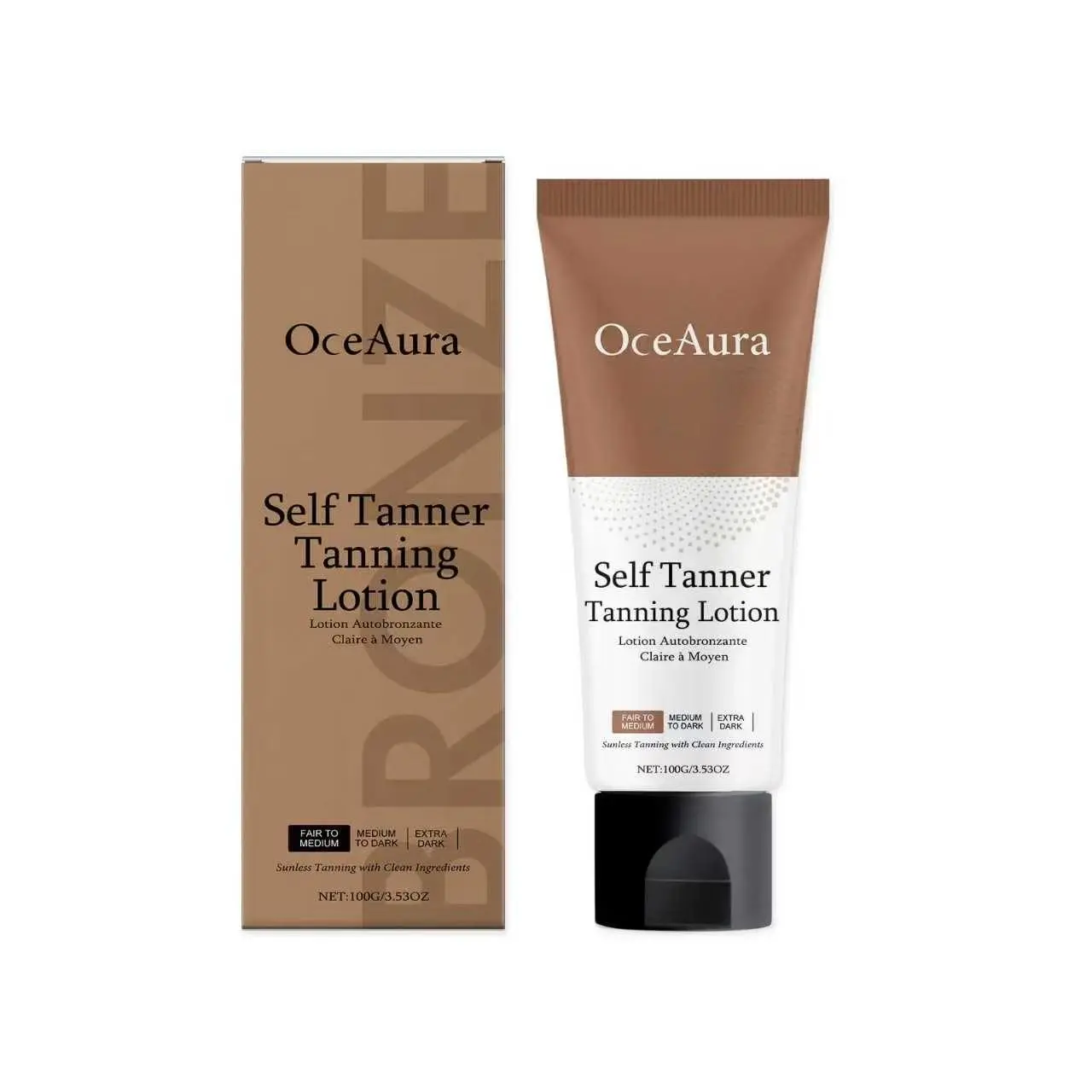OCEAURA Self Tanner Sunless Tanning Lotion Natural Even Tone Long Lasting Hydrating Nourish Wheat Skin Body Cream