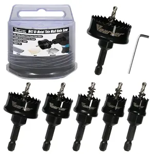Vearter Bi-Metal Cutting Hole Saw Set 6PCS, 16/20/22/25/32/40mm Cobalt M42 Bimetal Circular Hole Drill Kit Hex Shank, Thin Wall Wood Drill with Arbors, for Wood, Metal, Copper, Plaster, PVC, Steel Plate, Drywall, Power Tools
