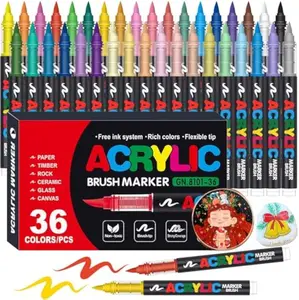 Acrylic Paint Marker-36 Color pc Marker Pen Set, Artist Fine and Brush Tip Marker for Kids Adult Coloring Books Note Taking, Card Writing, Ston Graffiti, DIY Crafts, Drawing Art Supplies Kit and School Essential, exquisite Gift, Professional Art Pen Set