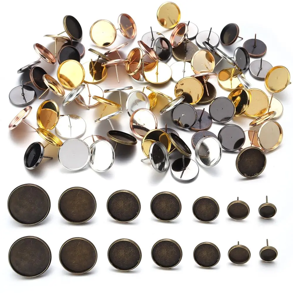 20pcs/Lot 6 8 10 12 20mm Cabochon Base Earring Studs Base DIY Earrings Blank Earring Base Cabochon Cameo For Jewelry Making
