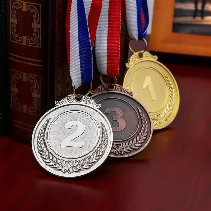 Gold Silver Bronze Metal Award Medals with Ribbon, Winner Ribbons for Olympics Sports Events, Set of 1-3 Pieces, Medals For Awards, Diameter 5.1 Cm