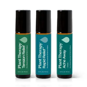 Plant Therapy Pain Support Essential Oil Roll On Blend Set 10 mL (1/3 oz) Each of Ache Away, Rapid Relief & Tension Relief, Pure, Pre-Diluted, Essential Oil Blends Wellness Solution