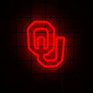 University Football Team Neon Sign, Light Up OU College Team Logo Led Neon Sign Light Hanging for Wall Decor, Bedroom, Dormitory, Man Cave, Students Birthday Christmas Gift，USB Powered