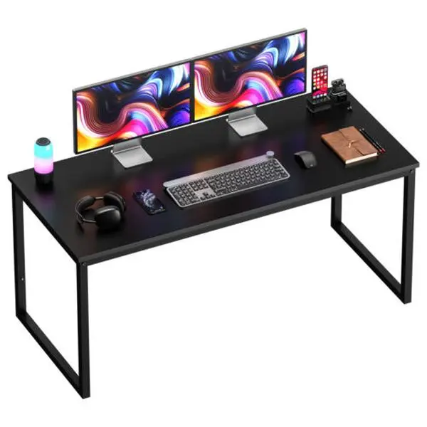 ZENSTYLE 55" Sturdy Adjustable Sizing Computer Desk with Dual Monitor Stand - Large Workspace Modern Office Furniture, Ergonomic Study Work Table, Gaming Desk for Trading Monitor Setup, Assembly Required