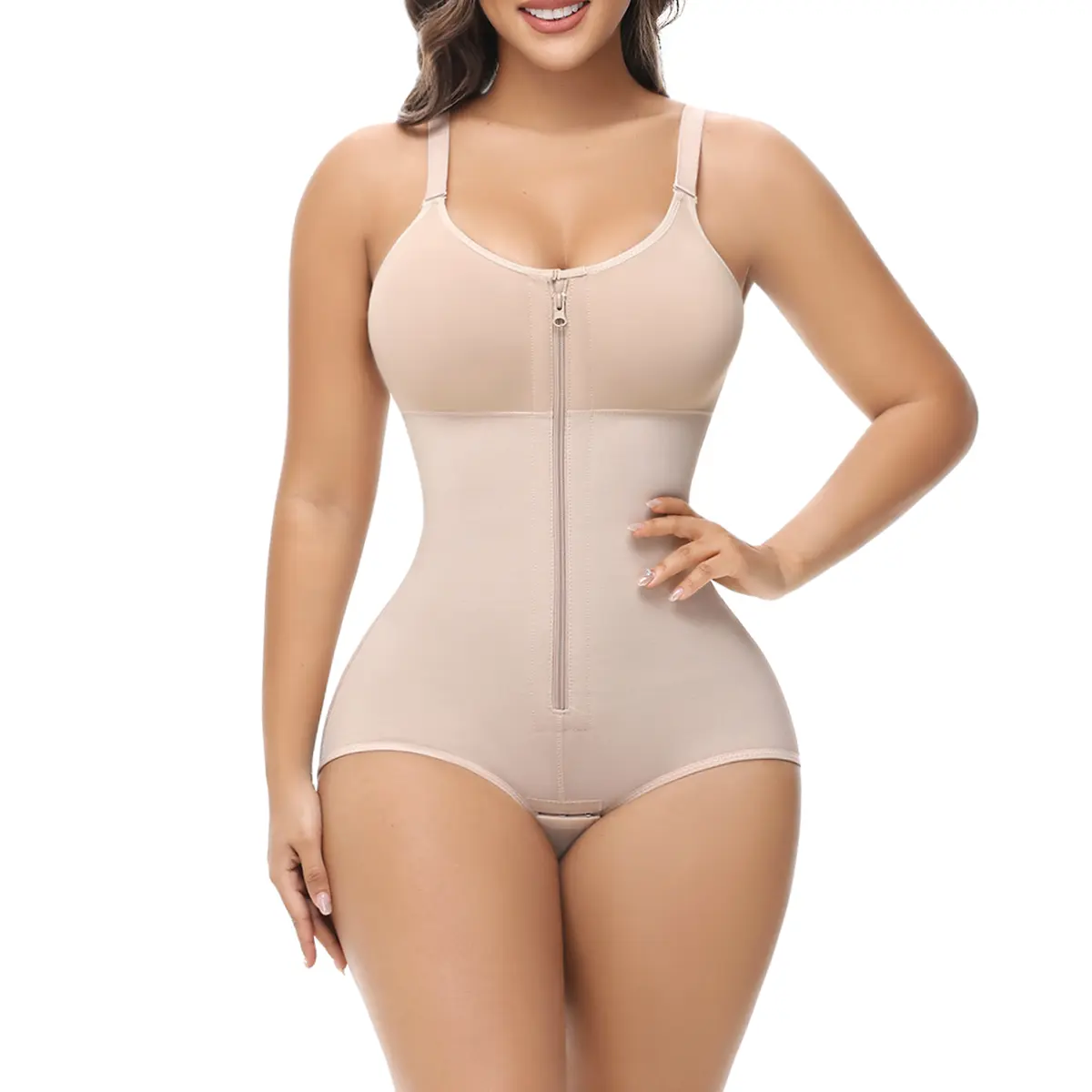 JOSHINE SHAPER Women's Nylon-Spandex Zippered Breast Shaping Bodysuit, Built-in Bra, Adjustable Shoulder Straps, Tummy Control, Body Contouring, Everyday Cheeky Briefs Alternative Shapewear