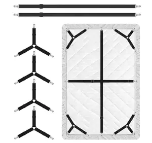 Bed Sheet Holder Straps, 4+2pcs Adjustable Mattress Sheet Clips, Bed Sheet Fasteners Elastic Sheet Suspenders to Keep Bed Sheet In Place for Different Beds (Black)