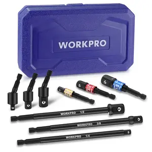 WORKPRO Impact Grade Socket Adapter Set (Basic/Swivel/Long), 1/4", 3/8", & 1/2" Drive, Extension Driver Bit With Case, for Power Drill to High Torque Impact Wrench, 9Packs