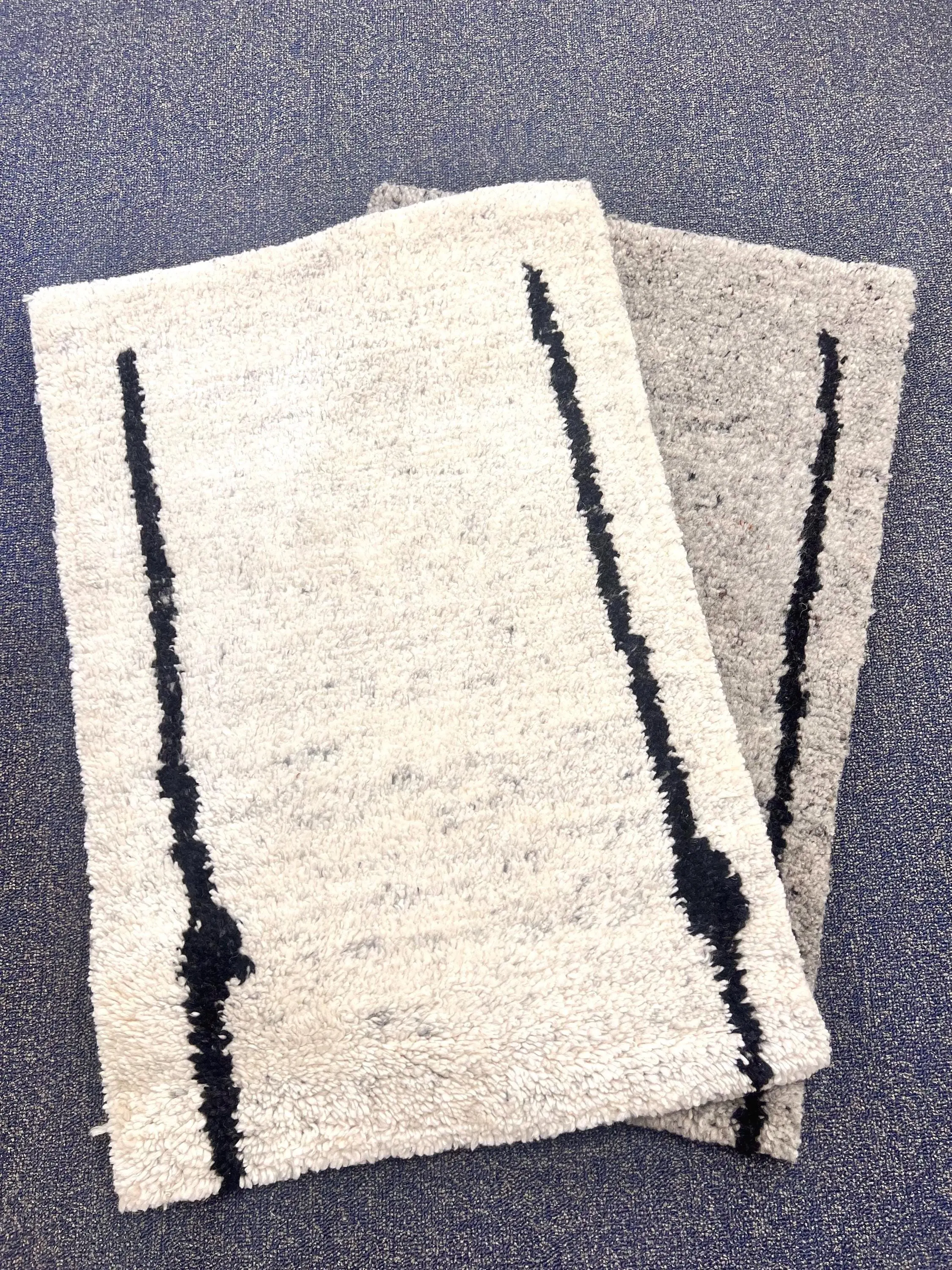 2x3 Hand-Knotted Thick Pile Rugs, Natural Ivory & Grey Wool Accent Rugs, Plush Soft Moroccan style Minimalist rug for entry way, underchair