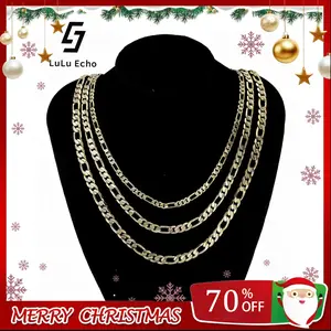 LuLuEcho 14K Gold-Plated Figaro Chain Necklace Summer Jewelry Neutral Accessories Men and Women Necklace Summer Layering Necklaces Craft Jewelry