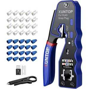 XUNTOP Pass Through RJ45 Crimp Tool Kit for Cat5 Cat6 Cat6A Cat7 All-in-One RJ45 Crimp Tool Kit with 20 Cat6 Pass-Through Gold-Plated Connectors for Cutting Stripping Crimping Ethernet Cables