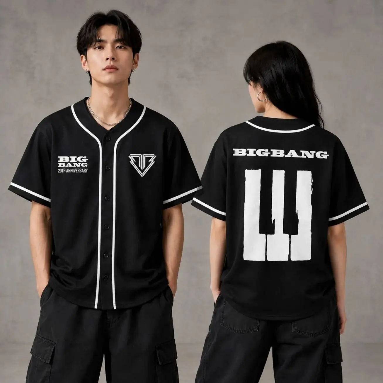 BIGBANG 20th Anniversary Baseball Jersey, Kpop Concert Shirt, Black Button Up Tour Top, Unisex VIP Fan Gift, Korean Music Apparel 38V