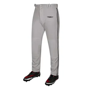 Exxact Sports Male Home Run Baseball Pants with Piping - Full-Length, Semi-Relaxed Fit, Open-Bottom Adult Pants (Grey/Black Piping)