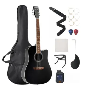 VEVOR 41-in Cutaway Acoustic Guitar, 6-String Beginner Tool Kit with Black Solid Spruce Top, Rosewood Fingerboard, Gig Bag, Tuner, Strap, Strings, Picks, Capo for Adult Fingerstyle Solo