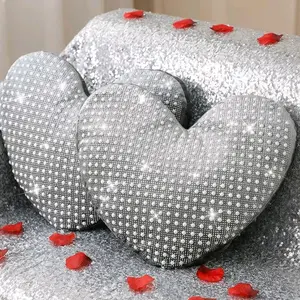 2 Pcs Rhinestones Heart Pillows with Sparkles Faux Crystal Pearls on Velvet Throw Pillow Silver Glitter Heart Cushion for Wedding Decoration Bed Sofa Mom Birthday Gifts, 13.8 x 11.8 Inch