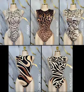 Amelia Snake Animal Print Light Print Dark Print Black/Cafe Bodysuit for Women