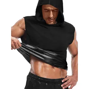Men'S Hooded Sweatshirt Vest - Heat Retaining Pullover-Boosting Vest - Sauna Suit Compression Top Gym Workouts - Perfect Gift Dad Or Boyfriend - BLACK