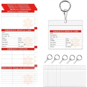 Medical Condition and Emergency Contact Wallet Card 5 Pack Emergency Contact/Medical Information Card Pocket Medical Alert Wallet Card Pocket for Caretakers Tri-Folding with Sleeve and Keychain