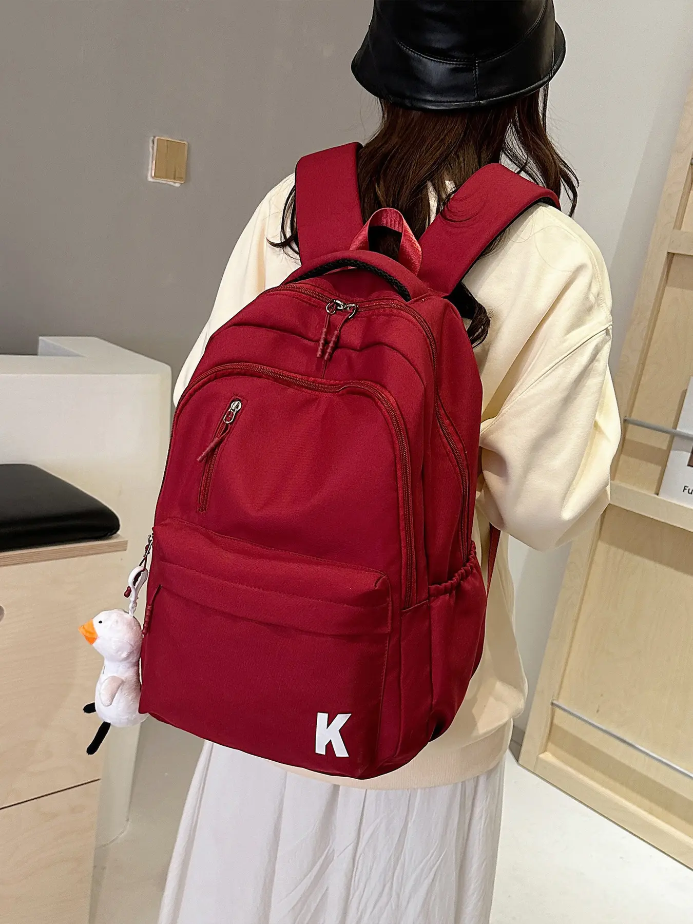 New College Style Large Capacity Casual Backpack for Girls, School Bag with Hanging Decoration, Lightweight Laptop Shoulder Bag