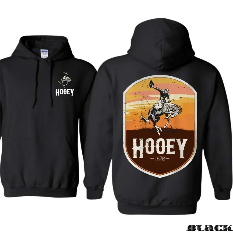 Unisex Classic Western Hoodie, Casual Longsleeves Pullover Sweatshirt with Cowboy Sunset Graphic for Women's Ranch Wear