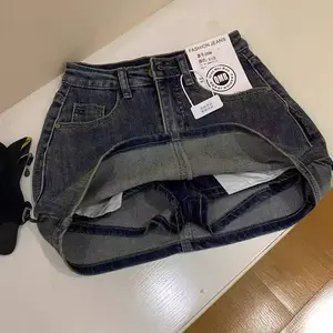 Vintage Distressed Denim Short Skirt for Women, Summer Small Size, High Waist, Plus Size, Loose Fit, Versatile, Anti-Exposure Skirt, Women's Clothing, Conservative Gothic Style, Latin Mini Skirt, Small Skirt