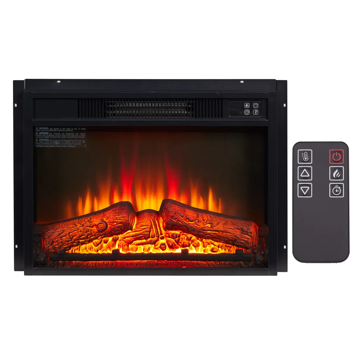 Black Electric Fireplace Insert - 23x5.16x17.1in, 17.13in Wide Luxury Lightweight Ultra-Thin Heater, 1400W 120V, 20 Gears, Classic Log Set, Realistic LED Luminous Flame, Brick Look, Glass Panel, Remote Control & Touch Function for Modern Home Decor