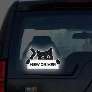 New Driver Reflective Sticker for Cars with Cat Design, Waterproof Self-Adhesive Vinyl Safety Warning for Student Drivers, Car Decorative Accessories