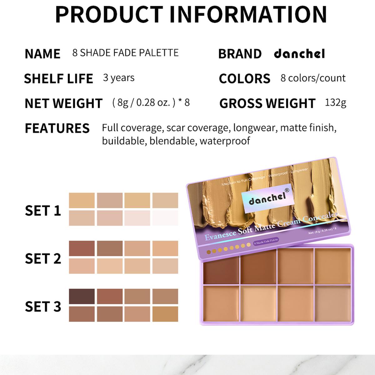 Danchel 1-Count Concealer Palette, Multi-Use Concealer, Longwear Concealer, 8 Shades Available, All-in-One Multi-Effect, Soft Mist Luxury Finish, Waterproof & Transfer-Proof, Long-Wearing, All-Day Coverage, Suitable for All Skin Types