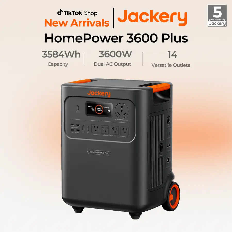 Jackery HomePower 3600 Plus, 3600W AC Output, 3584Wh LFP Solar Generator, Expandable up to 21kWh, Essential Home Backup for Home Use, Emergencies, RV (Solar Panel Optional)
