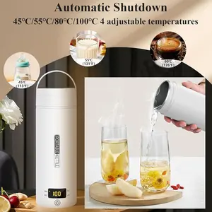 500ML Stainless Steel Travel Electric Kettle, Four Temperature Settings, Auto Shut Off, Suitable for Tea Coffee Baby Formula