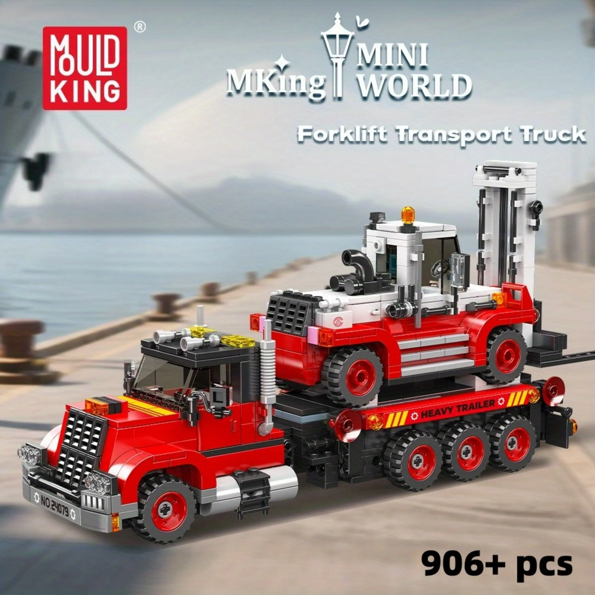 906PCS 2-in-1 Red Forklift & Transport Truck Construction Building Blocks | High-Detail Educational Assembly Toy, Adult Collectible Construction Set DIY Vehicle Model Kit, Home Desk Decoration, Birthday & Christmas Gift