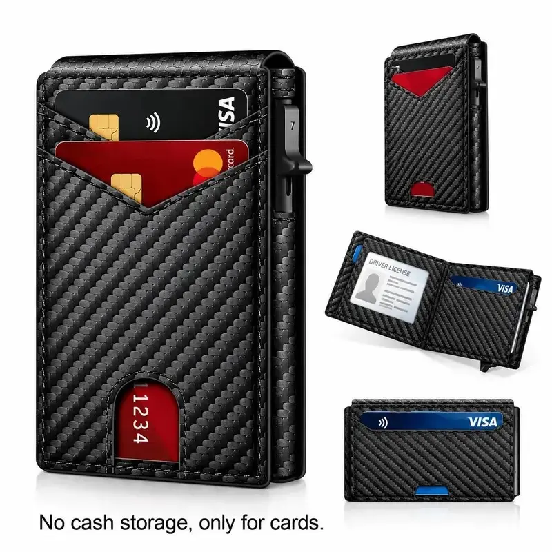 RFID Theft Proof Pop Up Wallet for Men, Slim Bifold Aluminum Card Organizer with ID Window, 8-10 Card Capacity, Lightweight Fashion Card Holder, Perfect Gift for Dad & Him