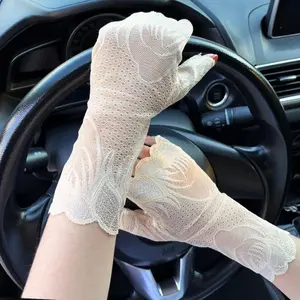 Women’s Cool Ice‑Feel Lace Sun Gloves, Lightweight Breathable UPF Sun Protection Stretchy Summer Gloves for Driving Cycling Outdoor Daily Wear