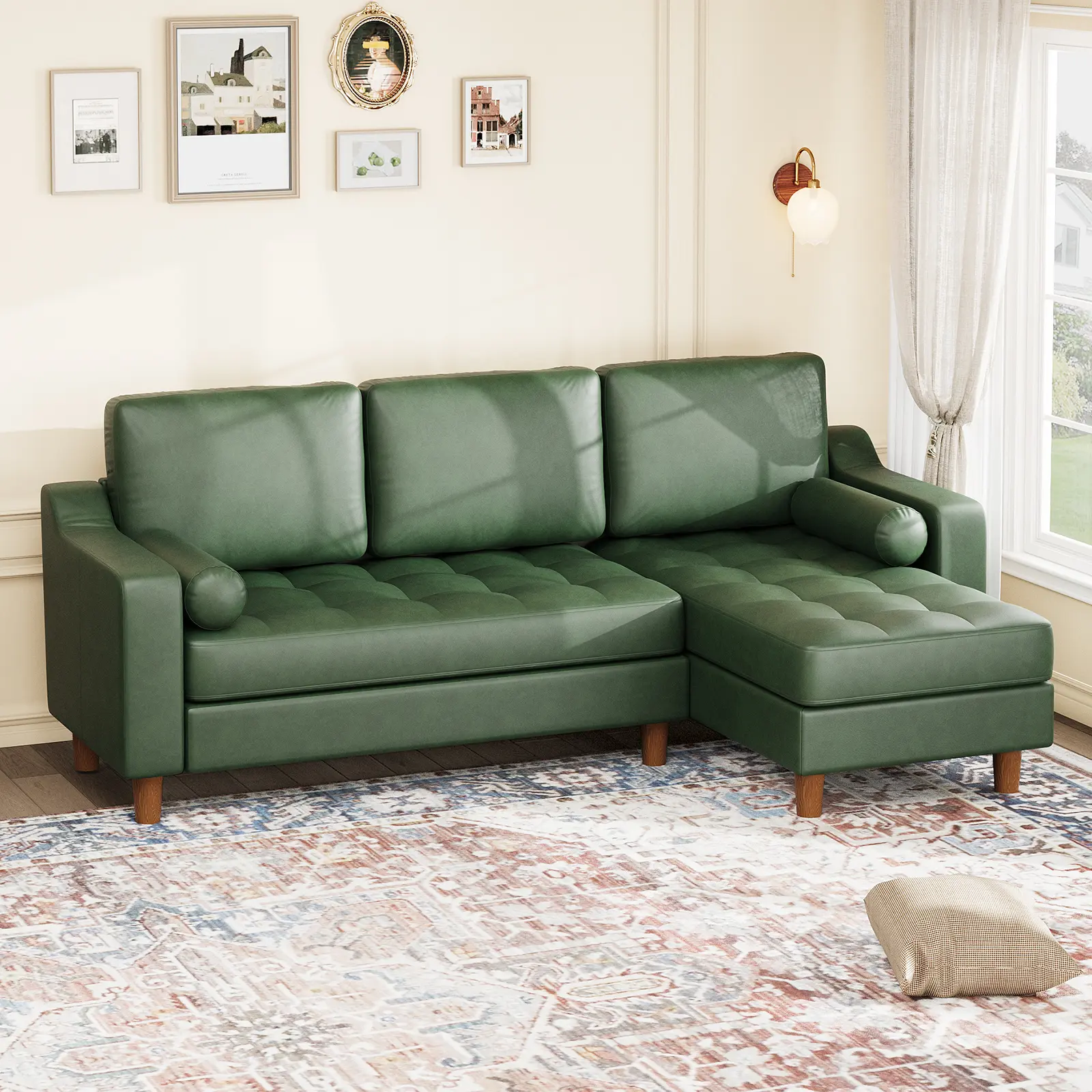 【GARVEE】L-Shaped Sofa Couch with Left Chaise,  3-Seater Sofa, Modular Sectional Sofa, Convertible Corner Sectional Couches for Living Room, PU Leather Deep Seats Sofa for Apartment