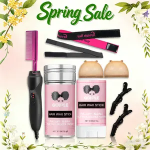 9 Counts Hot Comb Set Electric Hair Straightener Curling Iron for Black Hair Wigs Includes Wax Stick Wig Cap and Edge Band-valentine's gift for wife