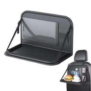 Leather Car Seat Tray Table Foldable Backseat Desk Organizer Multi-functional Seat back Storage Box Portable Travel Laptop Holder Stand Kids Snack Activity Table Car Trip Dining Workstation for Camping Long Drive Passenger
