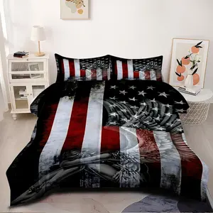 2/3 Pcs Black And Red Eagle American Flag Printed Comforter Set, Patriotic Themed Bedding Set, Soft And Breathable Quilted Quilt With 1/2 Coreless Pillowcase, Suitable For Bedroom Bedding Set, Suitable For All Seasons, Machine Washable