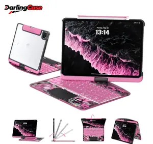 DarlingCase 360° Rotating Transparent Cyberpunk RGB iPad Keyboard Case with Pen Holder & 7-Color Backlight Compatible with iPad Air 11 inch/iPad Air 13 inch M3 2025/12.9 inch/iPad 10th Gen iPad Pro 13 (M5)2025 Keyboard Case Tablet Wireless