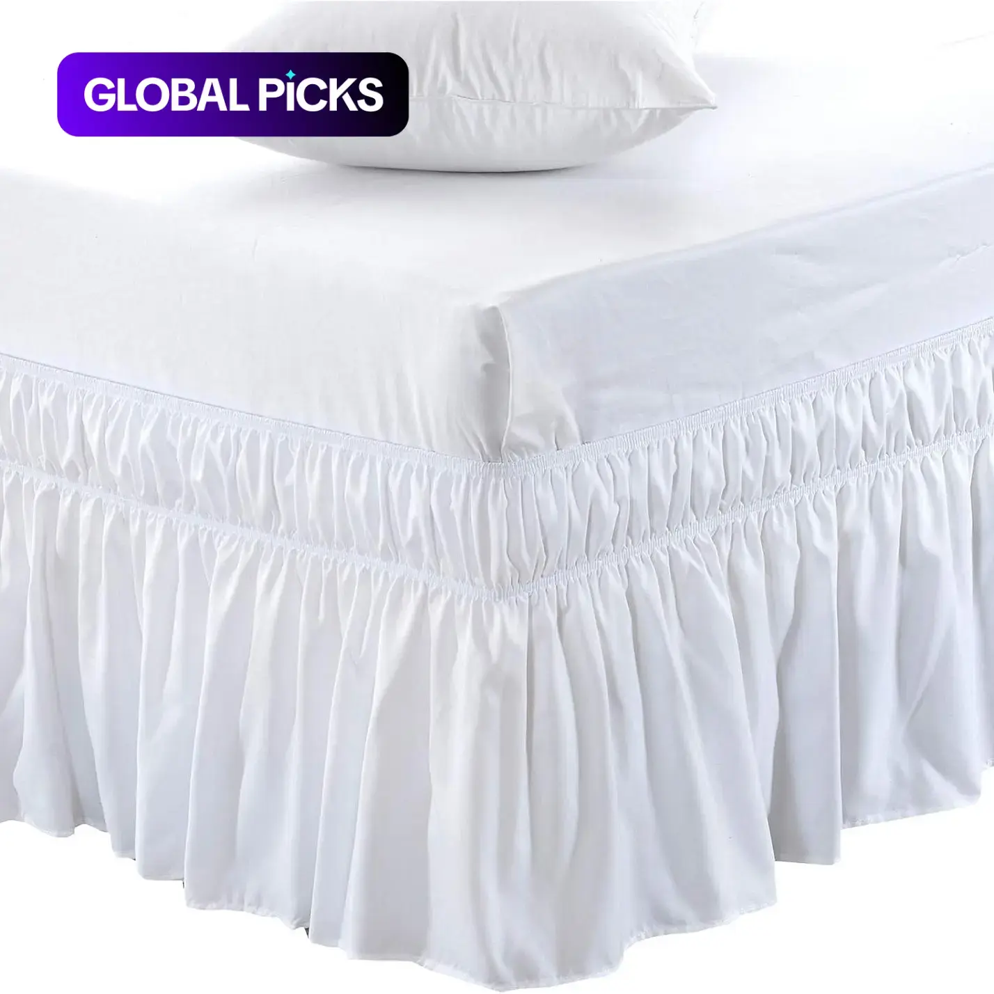 Wrap Around Bed Skirt, Bedroom, Three Fabric Sides, Elastic Dust Ruffle, 14-Inch Tailored Drop, Easy to Install, Fade Resistant #GLOBAL PICKS