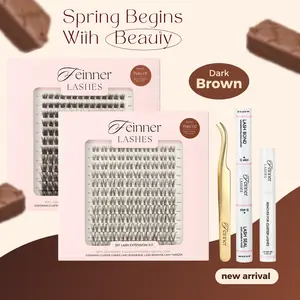 feinner Dark Brown Lash Clusters | Natural Daily DIY Lash Kit | Invisible Band | Lightweight & Beginner-Friendly | 8–16mm D Curl | Soft Dark Brown Lashes for Effortless Natural Look