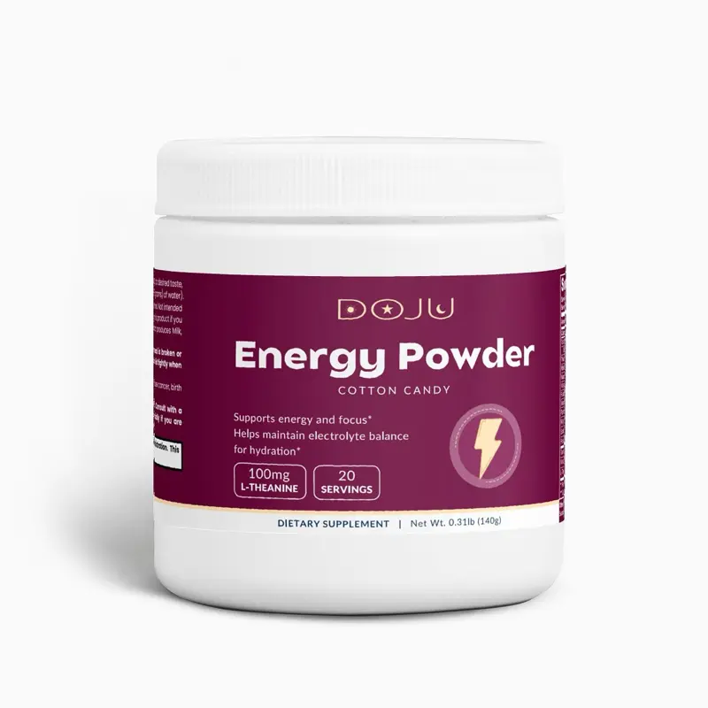 DOJU Energy Powder Cotton Candy - Sugar-Free Formula with natural Caffeine & L-Theanine for Balanced Energy Boost - 20 Servings - 4.9oz