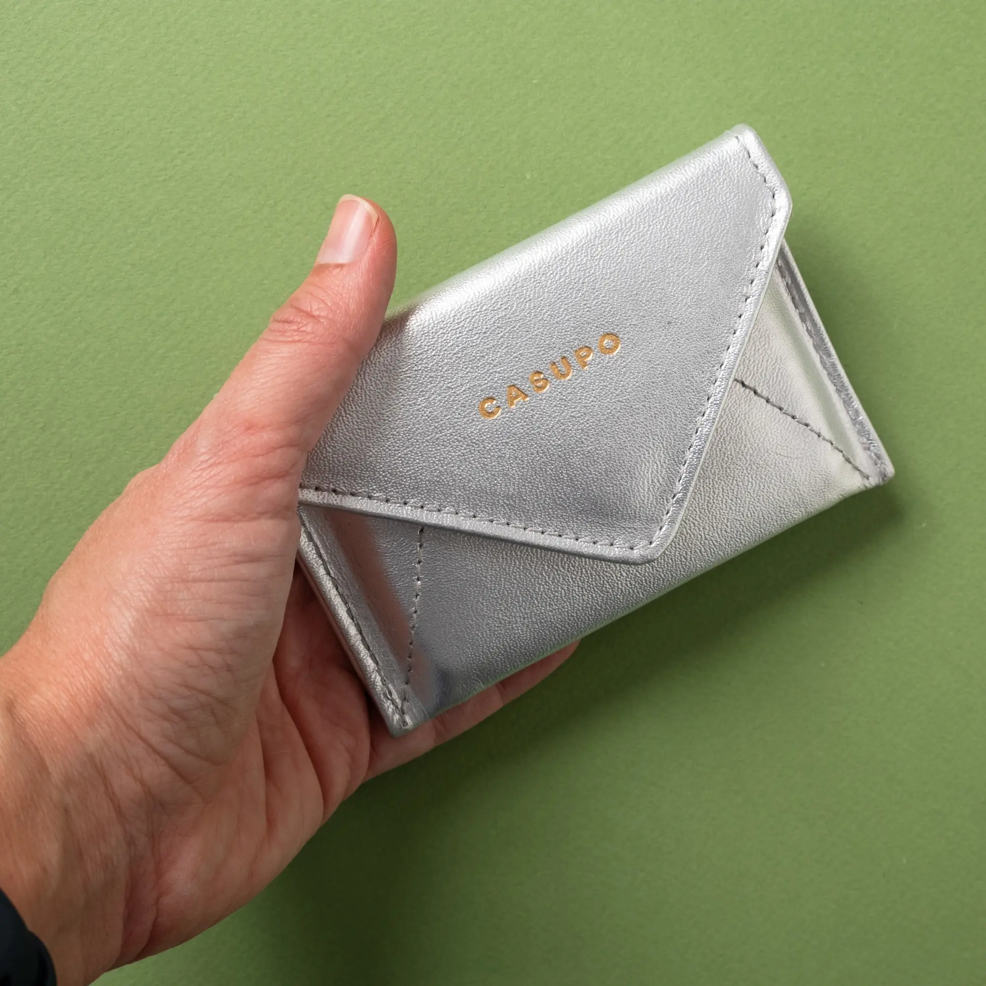 Mini Envelope Leather Wallet With RFID protection - Metallic Silver