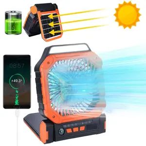 Solar Camping fan portable with LED light ,Battery Operated Tent Fan with LED Light, Rechargeable, 4-Speed, Timer, Cordless, Hanging Hook for Outdoor, Tent,Travel, Beach,  Home Use, Hiking,