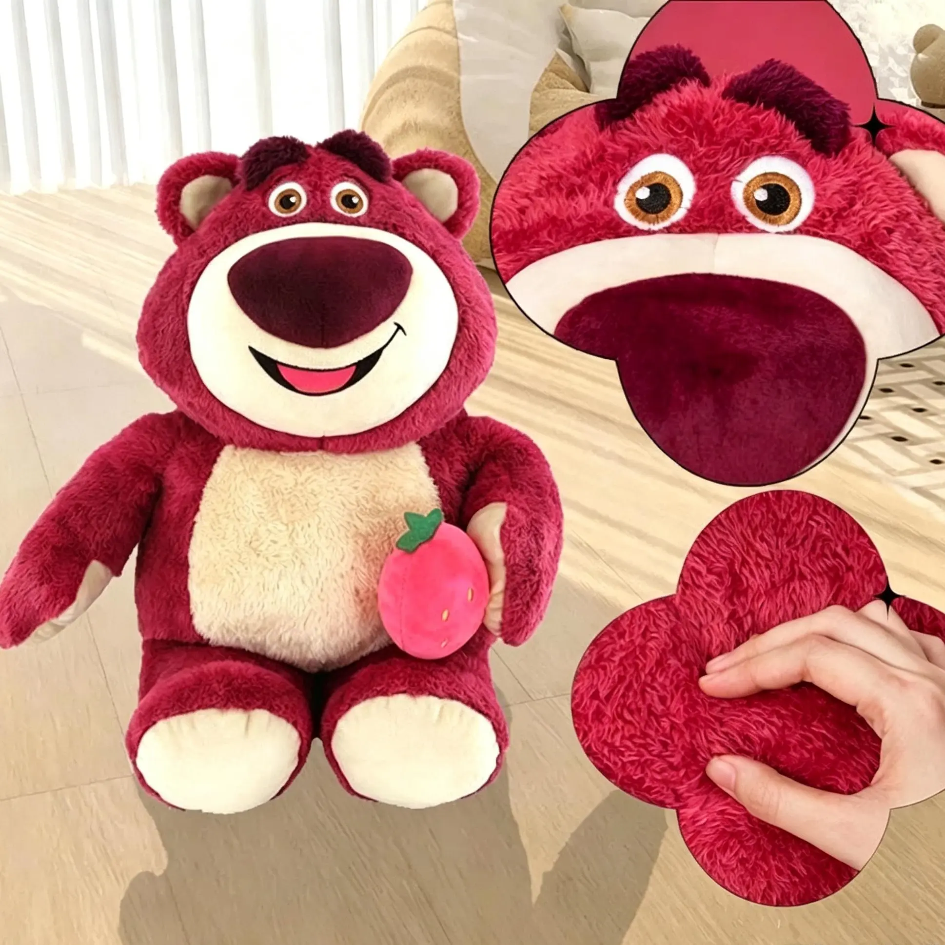 Official Disney Pixar Toy Story Lotso Bear Sitting Plush Doll, Sweet Strawberry Scent Soft Fluffy Stuffed Animal, Comfort Hug Pillow, Ideal Birthday Valentine Gift for Kids & Girls，Back To School