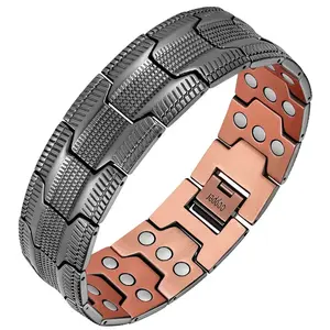 99.99% Pure Copper Adjustable Bracelet – Men’s Magnetic 3X Strength 3500 Gauss, Black Classic Gift