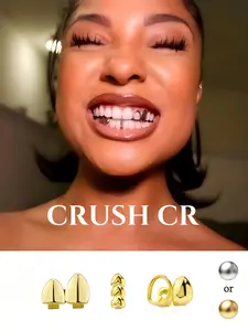 CRUSH CR Y2K Gothic Fang Grillz for Men & Women, Gold/Silver Plated 3-Piece Teeth Caps with Star Cutout, Aesthetic Dark Dental Jewelry, Great for Alt Outfits, Festivals, Raves and Edgy Looks