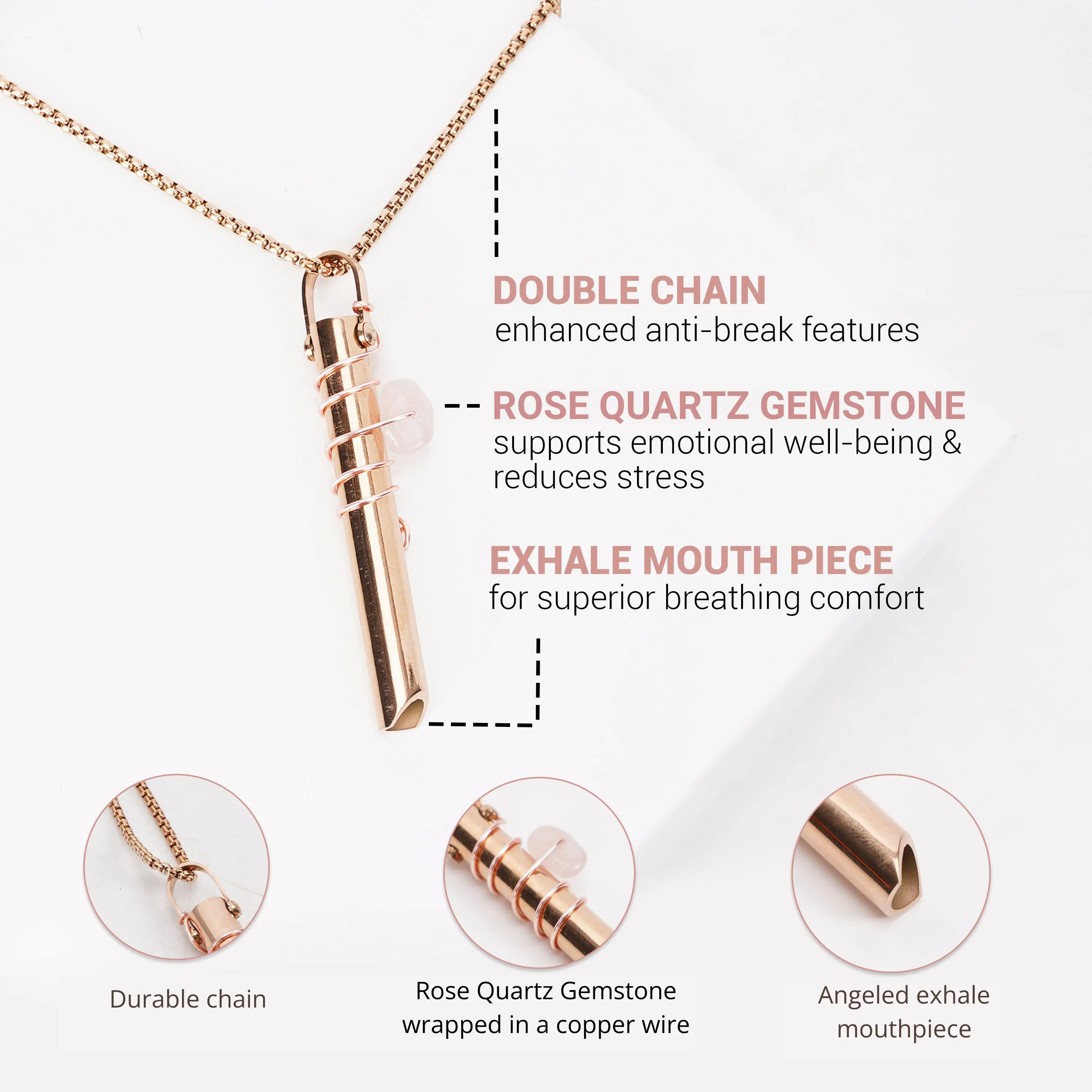 Breathing Meditation Necklace Anti Anxiety Necklace Breathing Durable Chain Amethyst Natural Stone Anxiety Whistle Necklace For Breathing w/Calm Card Anxiety Relief Necklace For Women Mindful Breathing Necklace Pendant Quit Smoking Support