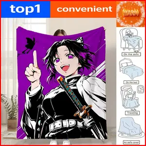 Anime Demon Slayer Kimetsu no Yaiba Throw Coral Fleece Throw Blanket for Sofa Bed Couch Living Room Bedroom Home Decor All Season Machine Washable Lightweight Portable Travel Office Nap Adults Kids Gift Bed Sofa Dorm Hotel