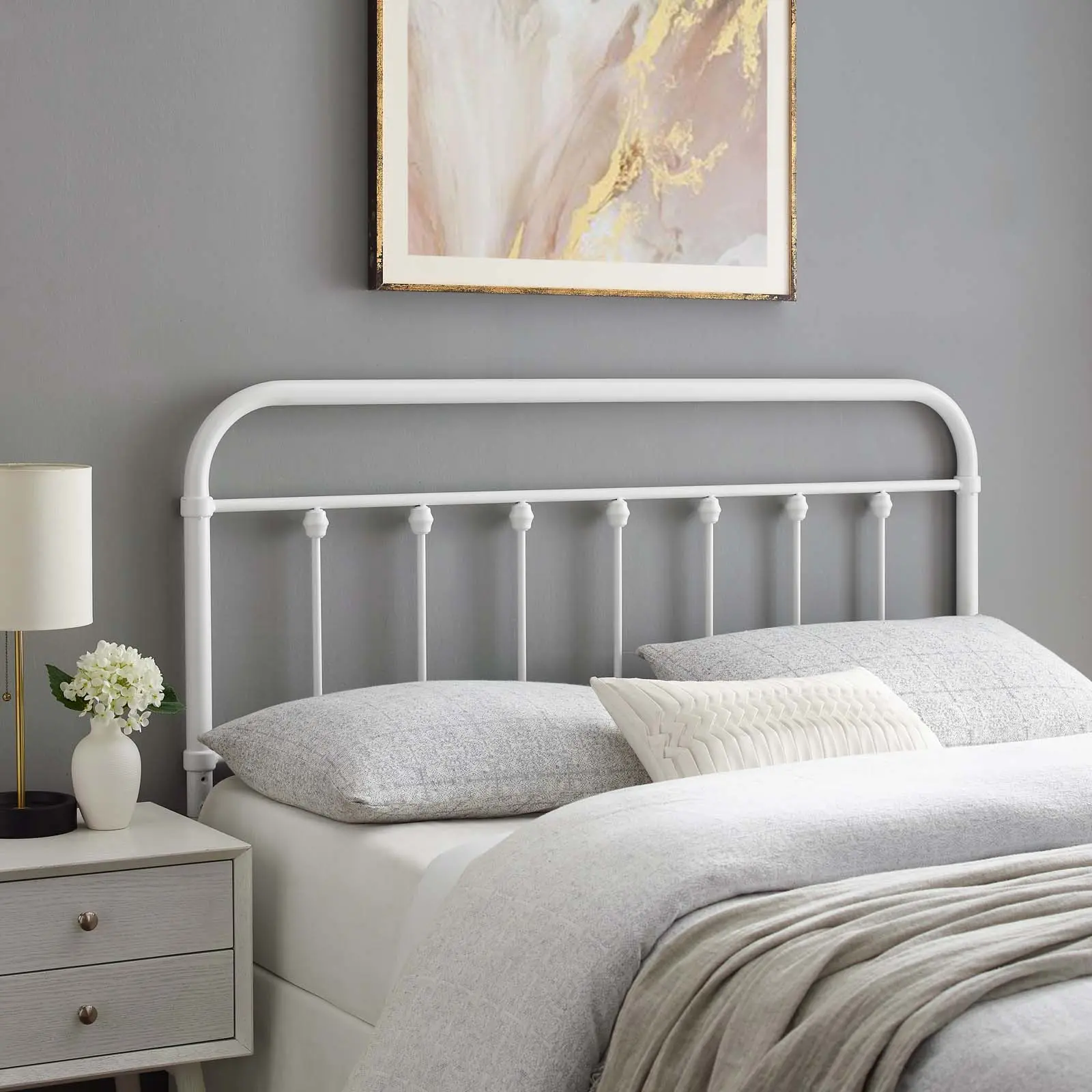 Modway Sage Full Size Metal Headboard, White - Modern Farmhouse, Vintage Style, Durable Metal Frame Headboards for Indoor Bedroom Furniture